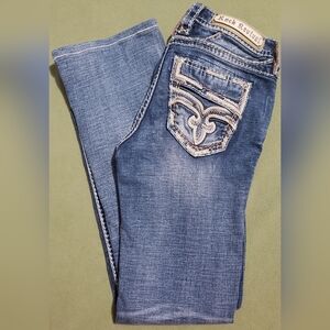 Rock Revival Peach Bud Distressed Embroidered Bootcut Jeans